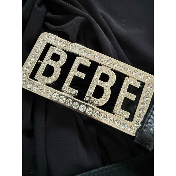 Vintage Y2K Bebe Black Leather Rhinestone Bling Silver Logo Low Rise Belt S M main image 6